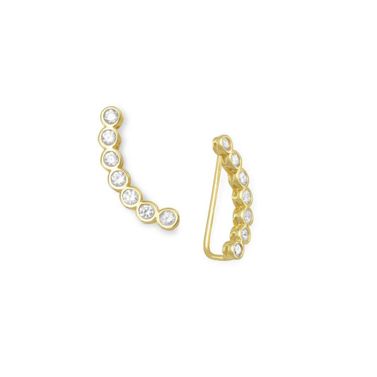 14 Karat Gold Plated Bezel CZ Ear Climbers freeshipping - Higher Class Elegance