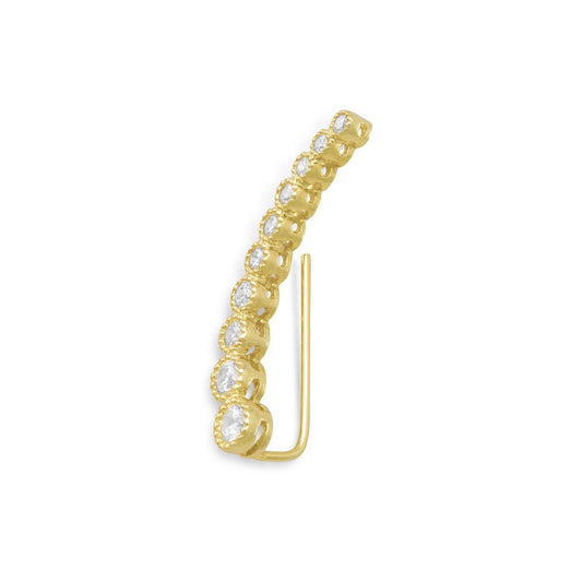 Textured 14 Karat Gold Plated Bezel CZ Ear Climbers freeshipping - Higher Class Elegance