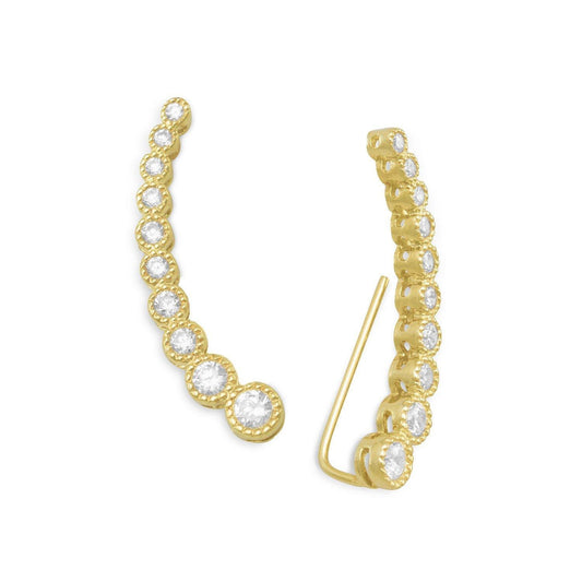 Textured 14 Karat Gold Plated Bezel CZ Ear Climbers freeshipping - Higher Class Elegance