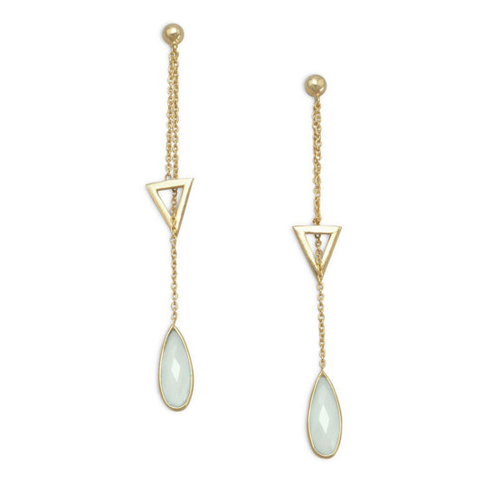 14 Karat Gold Plated Lariat Style Earrings with Chalcedony Drop freeshipping - Higher Class Elegance