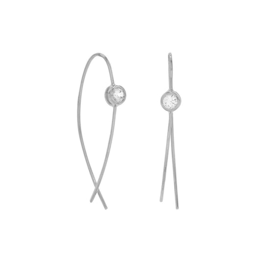 Rhodium Plated Thin Wire with Bezel CZ Earrings freeshipping - Higher Class Elegance