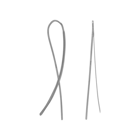 Rhodium Plated Flat Long Wire Earrings freeshipping - Higher Class Elegance
