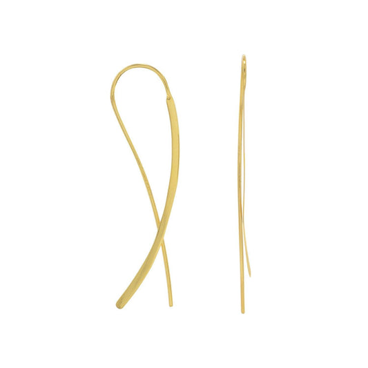 14 Karat Gold Plated Flat Long Wire Earrings freeshipping - Higher Class Elegance