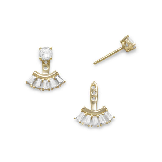 14 Karat Gold Plated Multishape CZ Front Back Earrings freeshipping - Higher Class Elegance