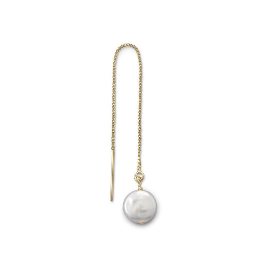 Single Cultured Freshwater Coin Pearl Threader Earring freeshipping - Higher Class Elegance
