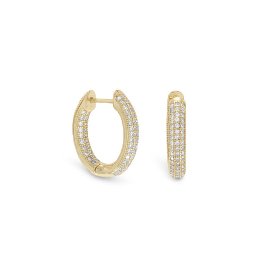 14 Karat Gold Plated CZ In/Out Hoop Earrings freeshipping - Higher Class Elegance