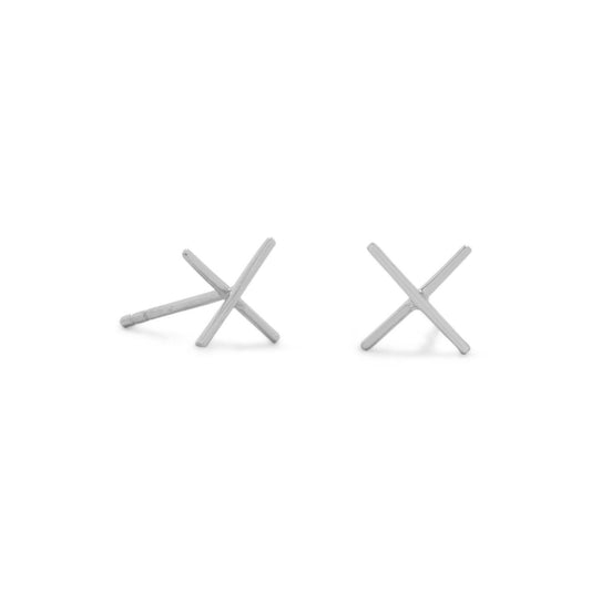 Rhodium Plated 'X' Stud Earrings freeshipping - Higher Class Elegance