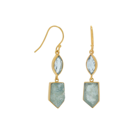 14 Karat Gold Plated Blue Topaz and Aquamarine Drop Earrings freeshipping - Higher Class Elegance