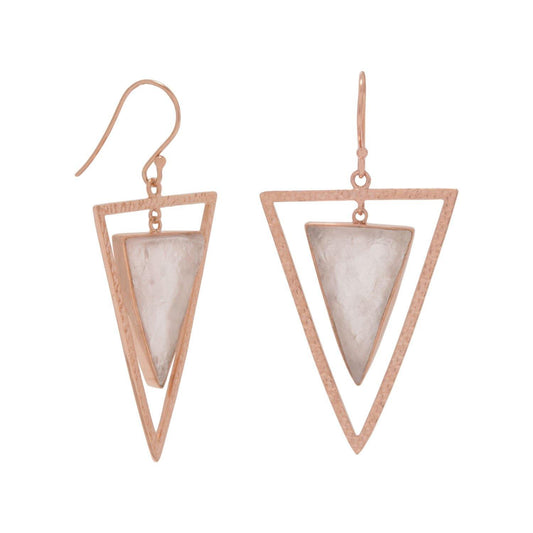 14 Karat Rose Gold Plated Rose Quartz Triangle Earrings freeshipping - Higher Class Elegance