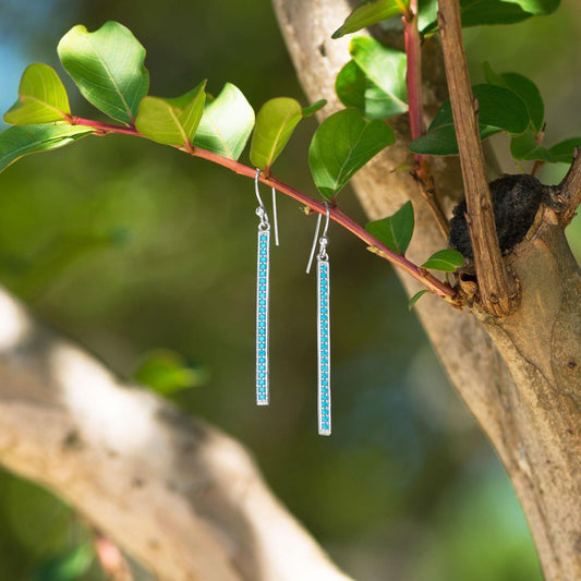 Rhodium Plated Nano Turquoise Bar Earrings freeshipping - Higher Class Elegance
