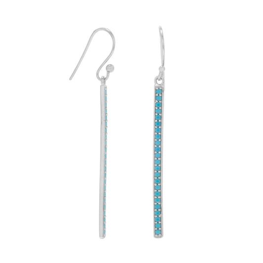 Rhodium Plated Nano Turquoise Bar Earrings freeshipping - Higher Class Elegance