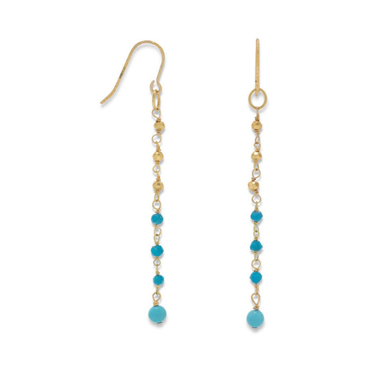 14K Gold Plated French Wire Earrings with Reconstituted Turquoise Beads freeshipping - Higher Class Elegance