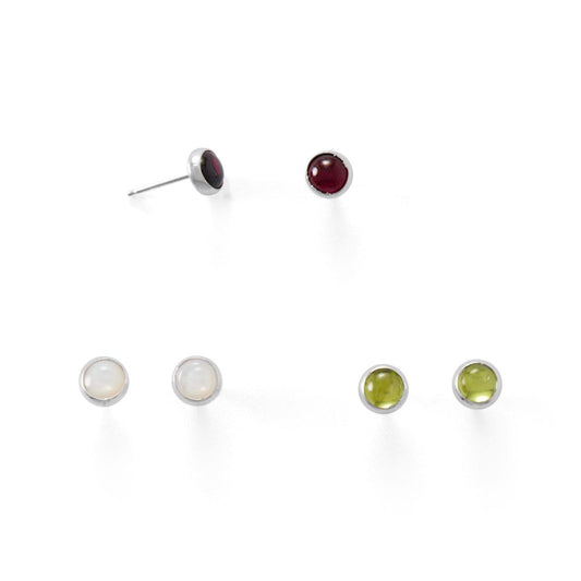 Set of 3 Peridot, Mother of Pearl, and Garnet Button Studs freeshipping - Higher Class Elegance