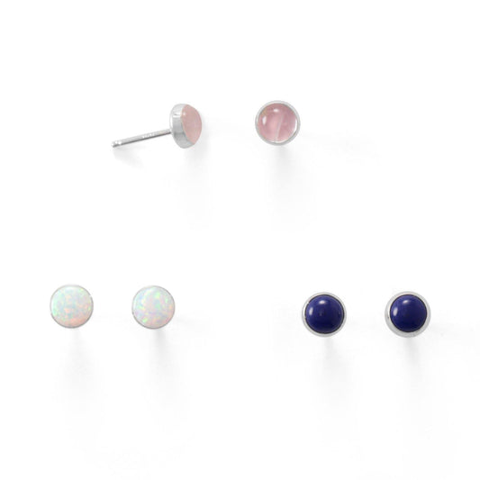 Set of 3 Synthetic White Opal, Lapis, and Rose Quartz Button Studs freeshipping - Higher Class Elegance