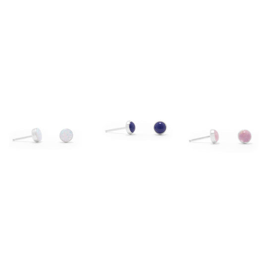 Set of 3 Synthetic White Opal, Lapis, and Rose Quartz Button Studs freeshipping - Higher Class Elegance