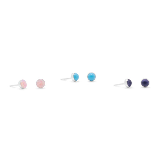 Set of 3 Synthetic Pink Opal, Reconstituted Turquoise, and Iolite Button Studs freeshipping - Higher Class Elegance