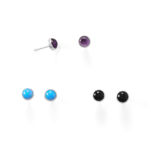 Set of 3 Synthetic Blue Opal, Amethyst, and Black Onyx Button Studs freeshipping - Higher Class Elegance