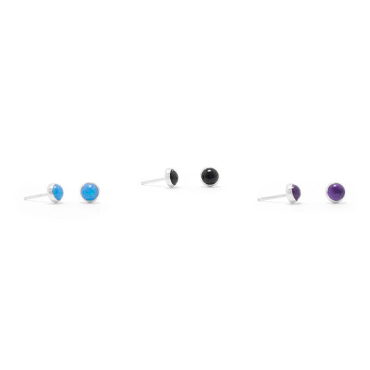 Set of 3 Synthetic Blue Opal, Amethyst, and Black Onyx Button Studs freeshipping - Higher Class Elegance