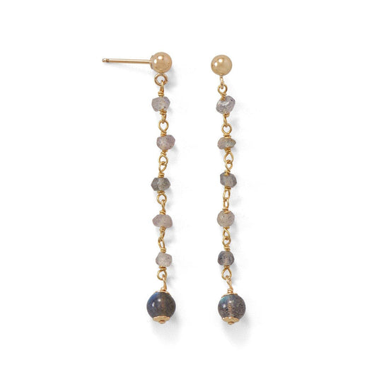 14 Karat Gold Plated Post Earrings with Labradorite Beads freeshipping - Higher Class Elegance