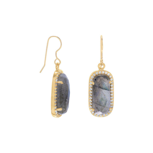 14 Karat Gold Plated Labradorite with CZ Edge Earrings freeshipping - Higher Class Elegance