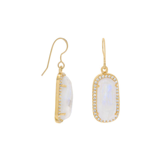 14 Karat Gold Plated Rainbow Moonstone with CZ Edge Earrings freeshipping - Higher Class Elegance