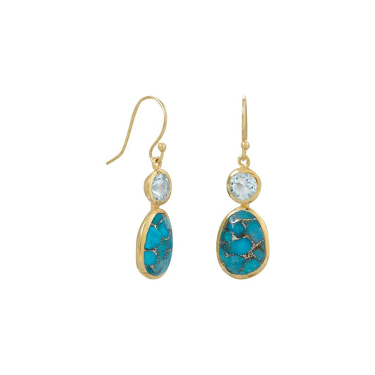 14 Karat Gold Plated Turquoise and Sky Blue Topaz Earrings freeshipping - Higher Class Elegance