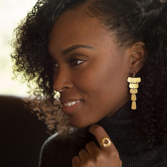14 Karat Gold Plated Textured Cascading Plate Earrings freeshipping - Higher Class Elegance