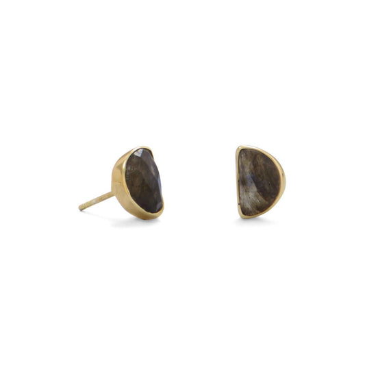 14 Karat Gold Plated Half Moon Labradorite Studs freeshipping - Higher Class Elegance