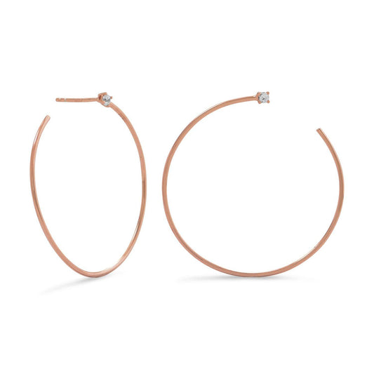 14 Karat Rose Gold Plated Lateral 3/4 Hoops with Single CZ freeshipping - Higher Class Elegance