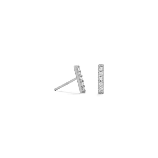 Rhodium Plated Mini CZ Bar Studs freeshipping - Higher Class Elegance