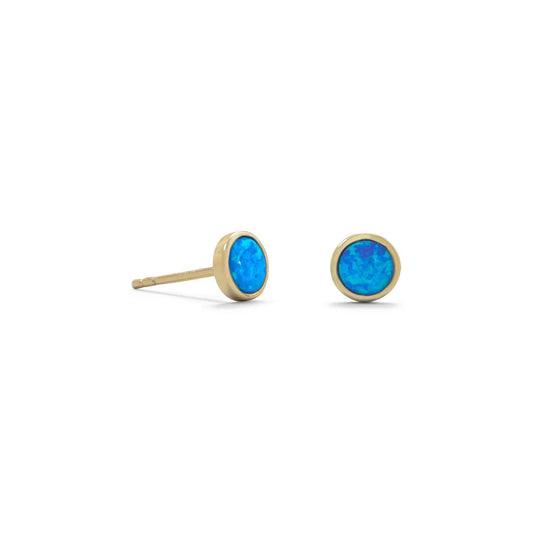 14 Karat Gold Plated Synthetic Blue Opal Studs freeshipping - Higher Class Elegance