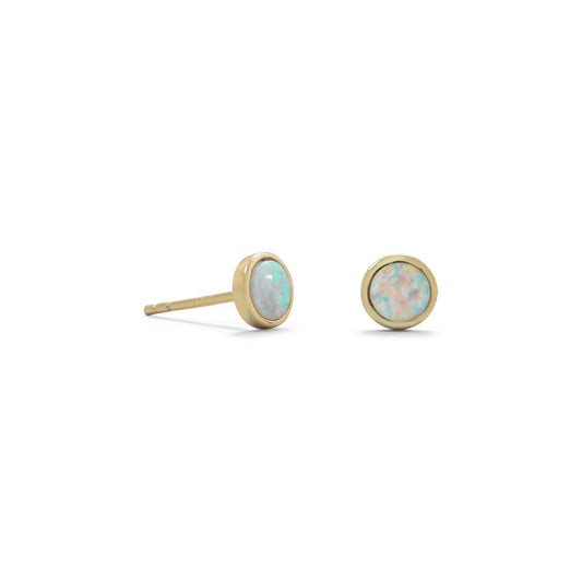 14 Karat Gold Plated Synthetic White Opal Studs freeshipping - Higher Class Elegance