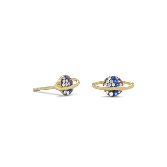 14 Karat Gold Plated Mini CZ Planet Studs freeshipping - Higher Class Elegance