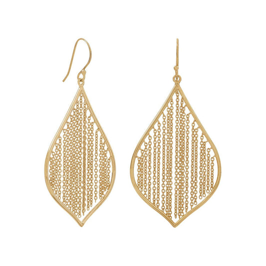 14 Karat Gold Plated Fringe Leaf Chain Earrings freeshipping - Higher Class Elegance