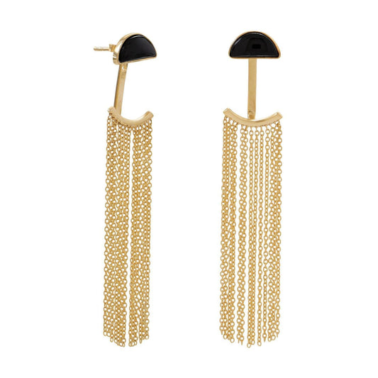 14 Karat Gold Plated Black Onyx and Fringe Front Back Earrings freeshipping - Higher Class Elegance