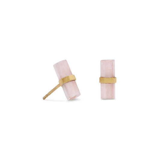 14 Karat Gold Plated Pencil Cut Rose Quartz Studs freeshipping - Higher Class Elegance