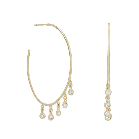 14 Karat Gold Plated Dangling CZ Hoops freeshipping - Higher Class Elegance