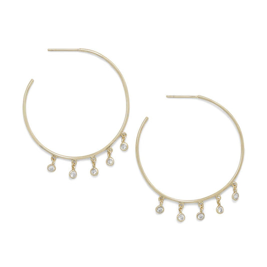 14 Karat Gold Plated Dangling CZ Hoops freeshipping - Higher Class Elegance