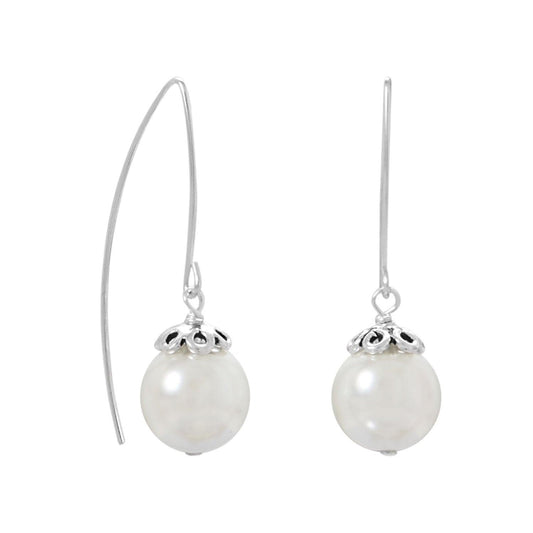 Sterling Silver Glass Pearl Wire Earrings freeshipping - Higher Class Elegance