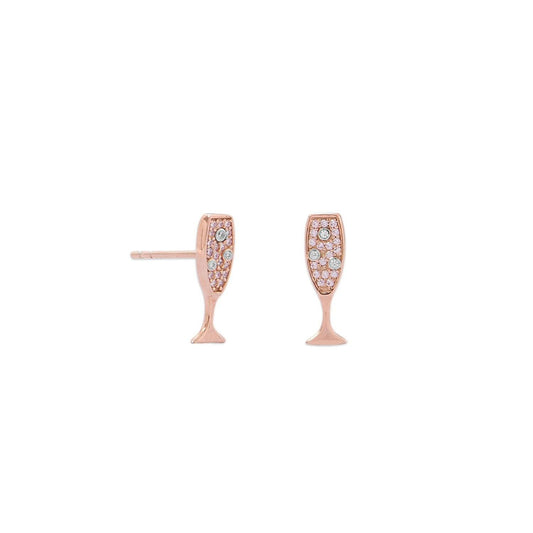 14 Karat Rose Gold Plated CZ Champagne Glass Stud Earrings freeshipping - Higher Class Elegance