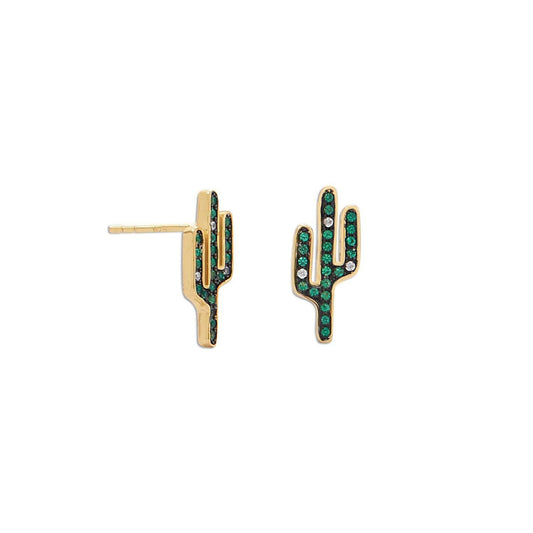 14 Karat Gold Plated CZ Saguaro Cactus Stud Earrings freeshipping - Higher Class Elegance