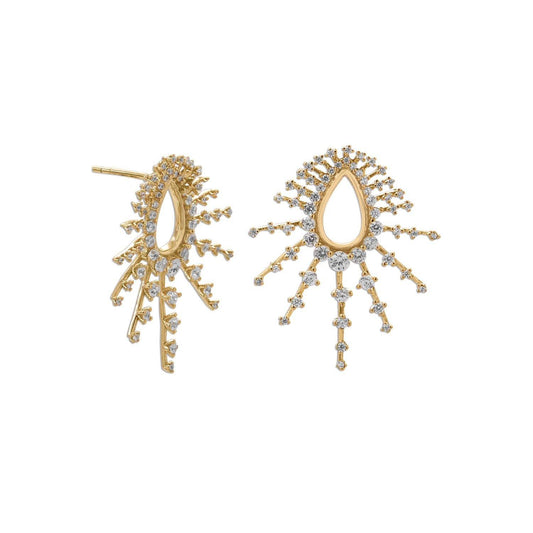 14 Karat Gold Plated Bursting CZ Post Earrings freeshipping - Higher Class Elegance