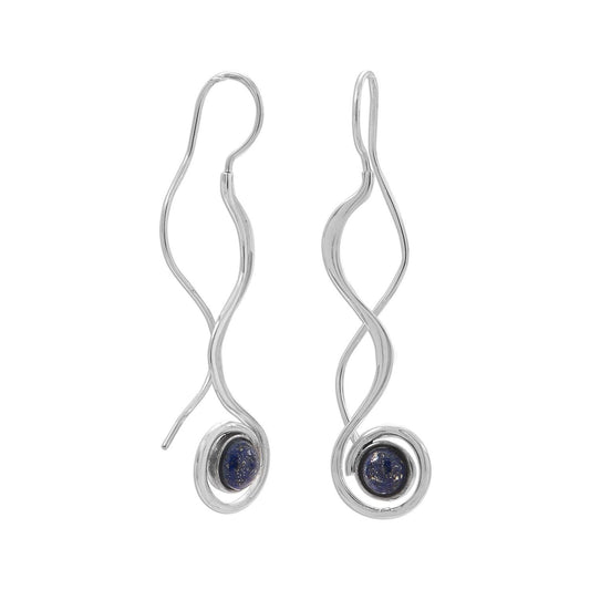Polished Long Wavy Threader Earrings with Lapis freeshipping - Higher Class Elegance