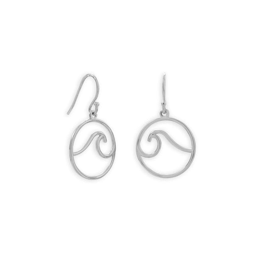 Rhodium Plated Outline Wave French Wire Earrings freeshipping - Higher Class Elegance