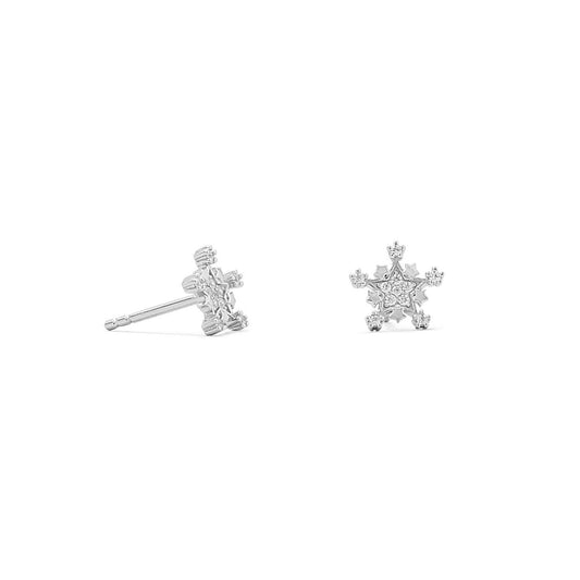 Rhodium Plated Tiny Snowflake CZ Stud Earrings freeshipping - Higher Class Elegance