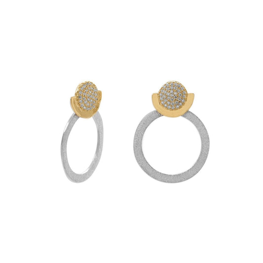 Two Tone CZ and Circle Drop Post Earrings freeshipping - Higher Class Elegance