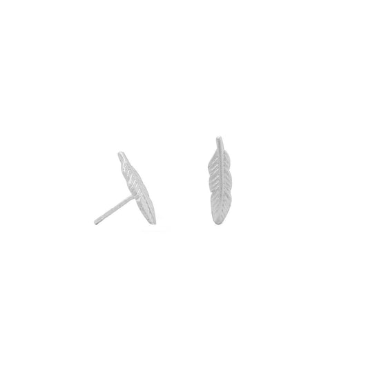 Rhodium Plated Feather Stud Earrings freeshipping - Higher Class Elegance