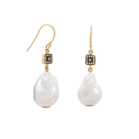 14 Karat Gold Plated CZ and Baroque Culture Freshwater Pearl Earrings freeshipping - Higher Class Elegance