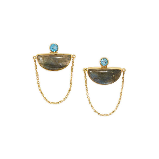 14 Karat Gold Plated Labradorite and Blue Topaz Chain Post Earrings freeshipping - Higher Class Elegance