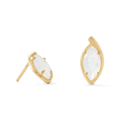 14 Karat Gold Plated Marquise Rainbow Moonstone Post Earrings freeshipping - Higher Class Elegance